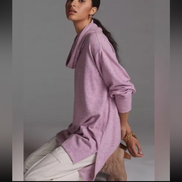 Anthropologie Maeve Tunic Cowl Neck Sweater Medium Relaxed Soft Pink Oversized - Picture 6 of 15